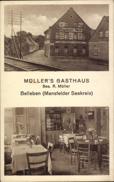 Ak Belleben Könnern in de Salzlandkreis, Müller's Inn, binnenaanzicht