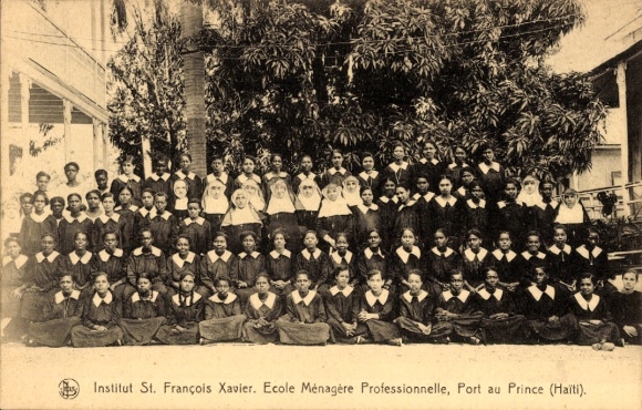Postcard Port au Prince Haiti, students from the St. François Xavier Institute, Ecole Ménagère, Haiti