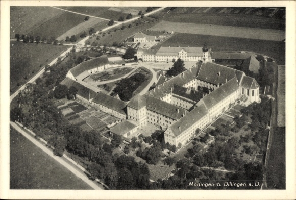 Ak Mödingen in Schwaben, Kloster Maria Medingen, Fliegeraufnahme, Institut der Franziskanerinnen