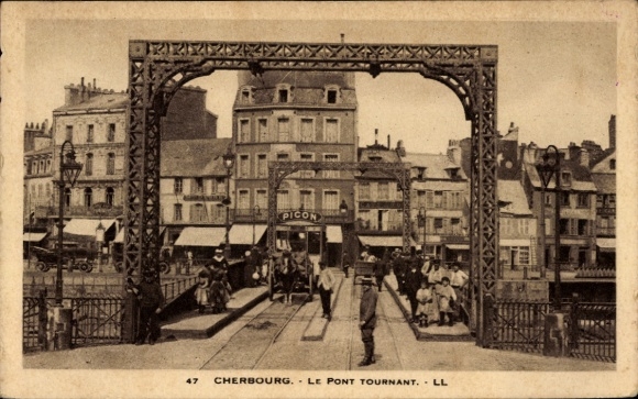 Postcard Cherbourg Manche, Le Pont Tournant, swing bridge
