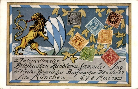 Znaczki herbowe artysty KP Bungerz, Monachium, dzień handlarzy i kolekcjonerów znaczków 1921