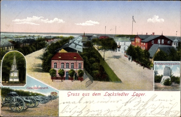 Ansichtkaart Lockstedt in Sleeswijk-Holstein, kamp Lockstedt, wapenpark, legerkorpssteen