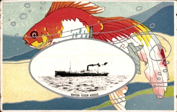 Passepartout Postcard NYK Line, steamer, goldfish