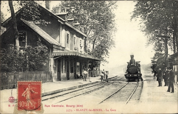 Postcard Blanzy les Mines Saone et Loire, The Station, Eisenbahn