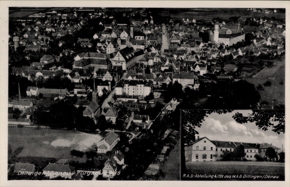 Postcard Dillingen an der Donau, aerial photograph, Reich Labor Service Department 6/133