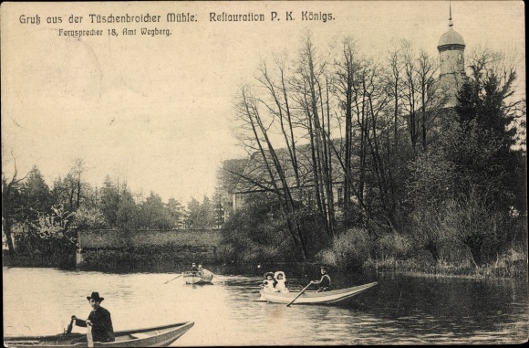 Postcard Tüschenbroich Wegberg, Tüschenbroicher Mühle, restoration PK Königs, rowing party