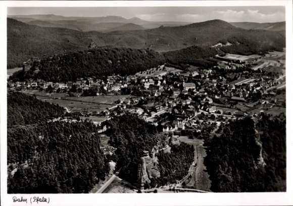 Postcard Dahn in the Palatinate, aerial photograph
