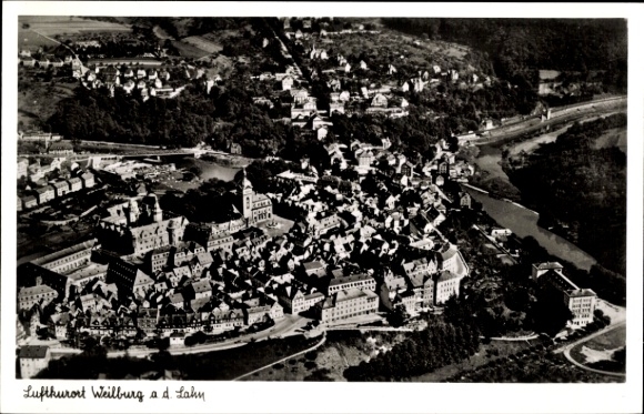 Postcard Weilburg an der Lahn Hesse, aerial photograph