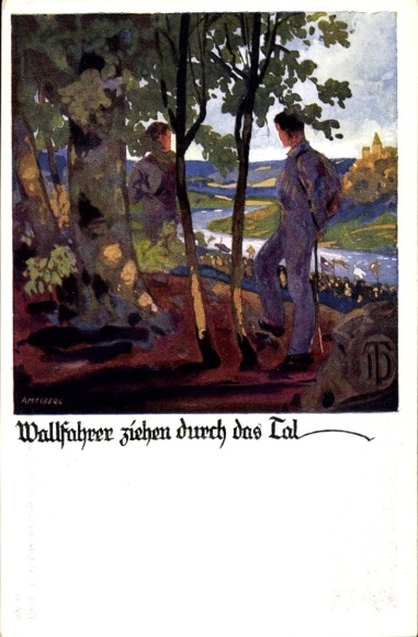 Artist Postcard Amtsberg, Otto, Pilgrims pass through the valley, German Gymnastics Association