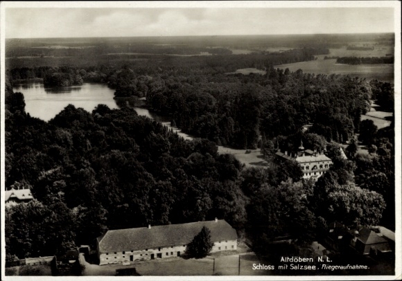 Postcard Altdöbern in Lower Lusatia, aerial photograph, castle with salt lake