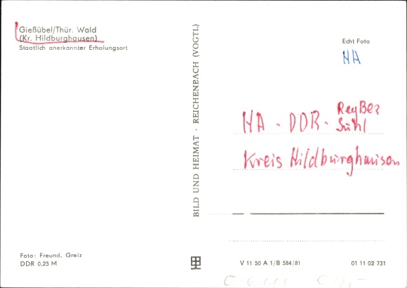Postcard Gießübel in Thuringia, street, passers-by