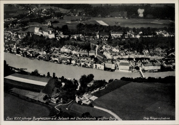 Postcard Burghausen an der Salzach Bavaria, aerial photograph