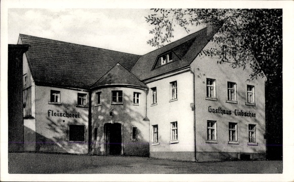 Postcard Hartmannsdorf near Dippoldiswalde, Gasthaus Liebscher, butcher shop, exterior view