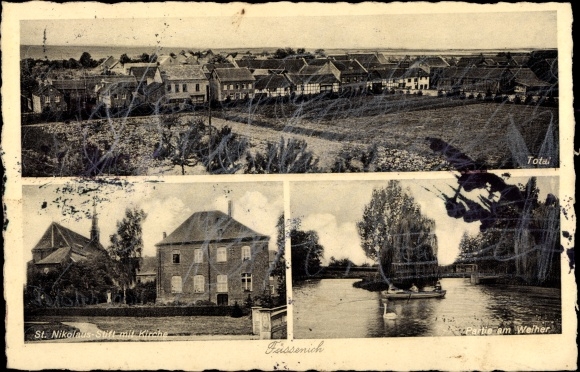Postcard Füssenich Zülpich North Rhine-Westphalia, general view, St. Nikolaus Stift, church, pond