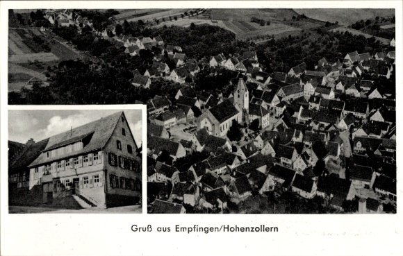 Ak Empfingen in het Zwarte Woud, luchtfoto, Gasthaus zur Krone, eigenaar Jos. Gaus