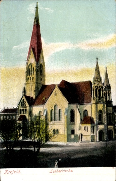 Ak Krefeld am Niederrhein, Lutherkirche,  farbige Illustration, keine Persönlichkeiten, keine Hak