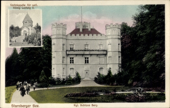 Postcard Berg am Starnberger See Upper Bavaria, Votive Chapel, King Ludwig II, Royal Berg Castle