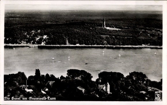 Postcard Berlin Wilmersdorf Grunewald, Grunewald Tower, Havel