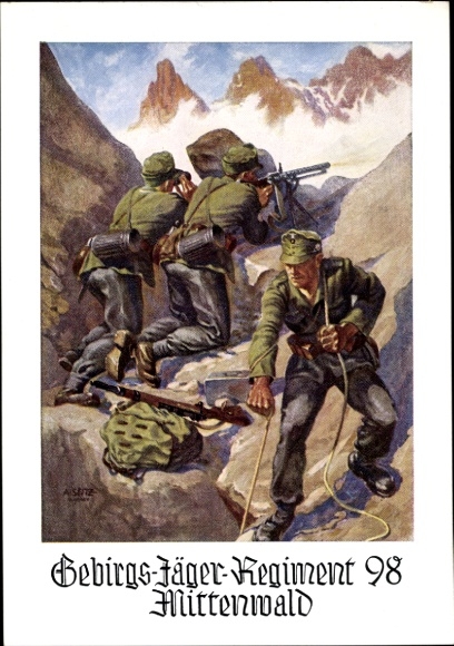 Künstler Ak Seitz, Gebirgsjäger Regiment 98 Mittenwald, Wehrmacht