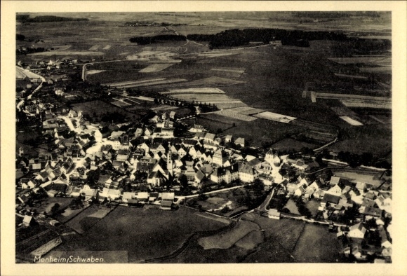 Postcard Monheim in Swabia, aerial photograph
