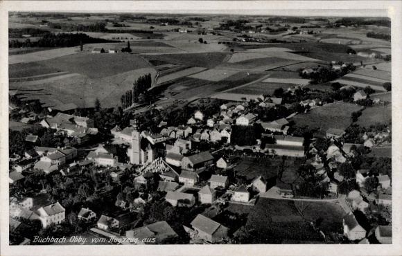 Postcard Buchbach in Upper Bavaria, aerial photograph