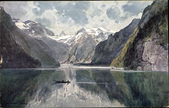 Artist PC Compton, Edward Harrison, uitzicht over de Königssee, bergen