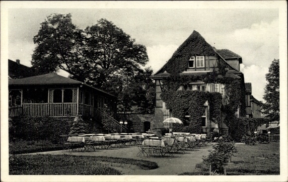 Ak Rausdorf in Thüringen, parkhotel en zomerresort Kasteel Rausdorf, oostgevel met terras