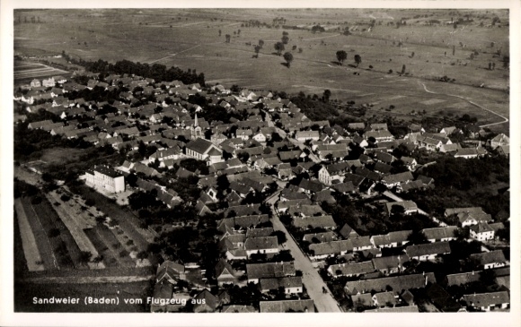 Postcard Sandweier Baden Baden, aerial photograph of Sandweier, view of houses, rural surroundings, construction method