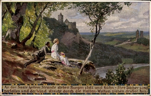 Lied Künstler Ak Hey, Paul, Volksliederkarten Nr 44, An der Saale hellem Strande