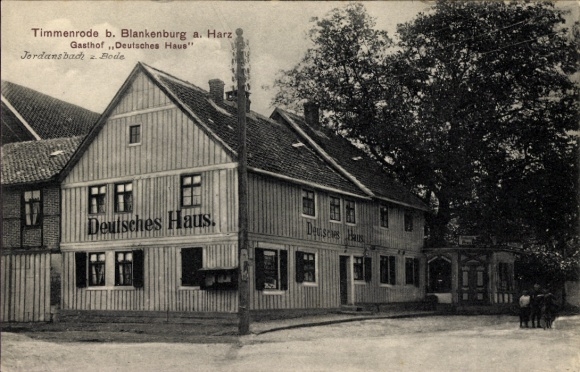Postcard Timmenrode Blankenburg am Harz, Inn 'Deutsches Haus', Timmenrode, wooden house, trees