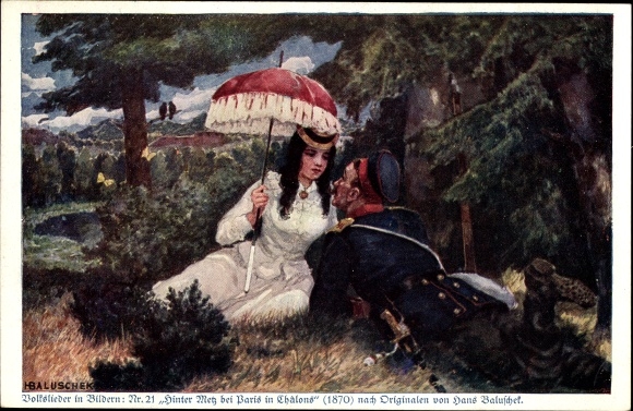 Artist Postcard Baluschek, Hans, Hinter Metz near Paris in Chalons, folk songs 21