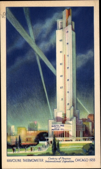 PC Chicago Illinois, exhibition 1933, Havoline thermometer, engine oil