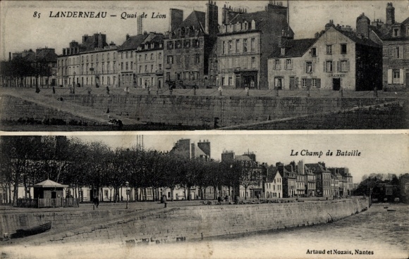 Postcard Landerneau Finistère, Quai de Leon, battlefield