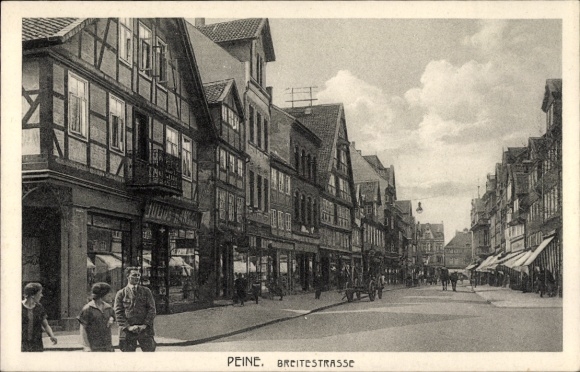 Postcard Peine in Lower Saxony, city view, Breitstraße, architecture, clouds in the sky