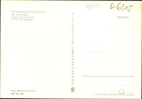 PC Schmiedefeld am Rennsteig Suhl Thuringia, Hotel Thüringer Hof, FDGB contract home