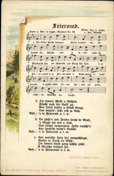 Song Postcard Günther, Anton, Erzgebirgische Mundart 36, Feieromd