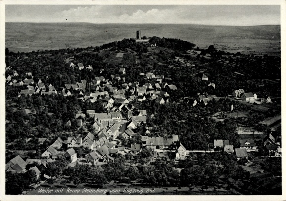Picture of the village of Sinsheim in Baden, Steinsberg Castle, aerial photograph