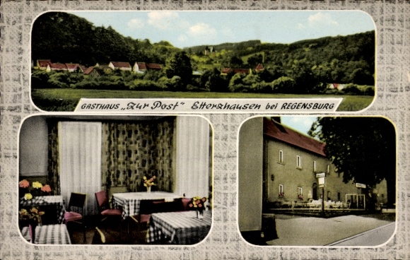 Postcard Etterzhausen Nittendorf Oberpfalz, general view, Gasthaus zur Post, interior