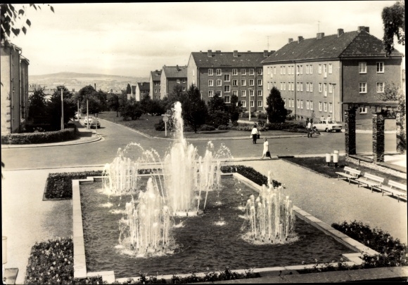 Postcard Reichenbach im Vogtland, view from the water tower to Leninstrasse, water feature