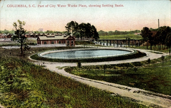 Ak Columbia, South Carolina, VS, onderdeel van de gemeentelijke waterleiding, residuenvijver