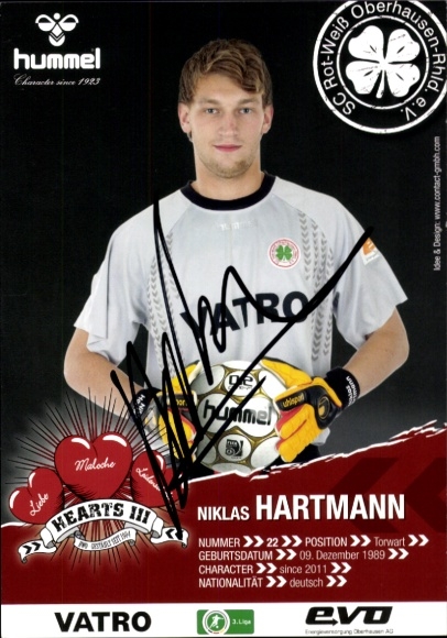 Autogrammkarte Fußballer Niklas Hartmann, Rot-Weiss Oberhausen, Autogramm