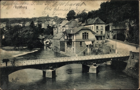 Postcard Kyllburg in the Eifel, partial view with bridge