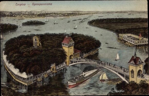 Ak Berlin Treptow, Spreepanorama, Brücke