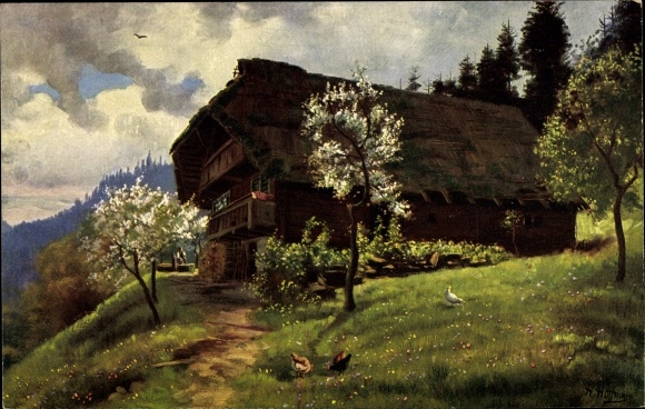 KP artysty Hoffmann, H., Wiosna w Schwarzwaldzie, dom wiejski