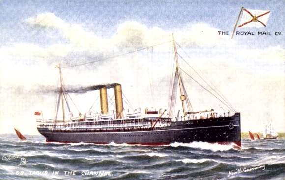 Kunstenaar ansichtkaart stoomboot SS Tagus, Royal Mail Lines