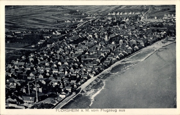 Postcard Flörsheim am Main, aerial photograph