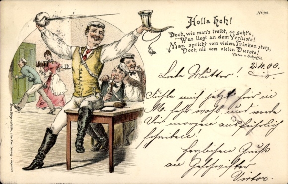 Studentika Chromo-Litho Student with cornucopia, hey hey, but, how do you do it...