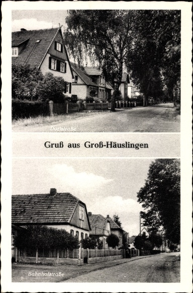 Postcard Groß Häuslingen Lower Saxony, Dorfstrasse, Bahnhofstrasse