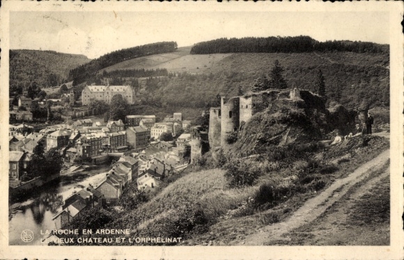 KP La Roche w Ardenach Walonia Luksemburg, zamek, sierociniec, rzeka, domy, las