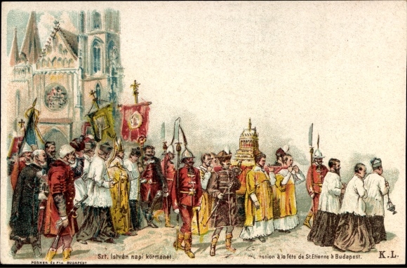 Postal stationery Artist Chromo-Litho Budapest Hungary, procession on the feast of Saint Stephen